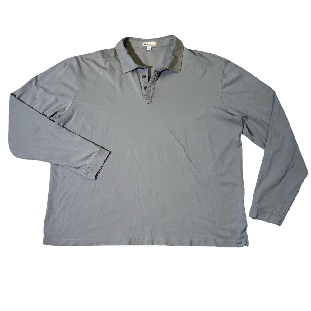 Peter Millar mens 2XL XXL gray solid Pima cotton long sleeve polo shirt EUC